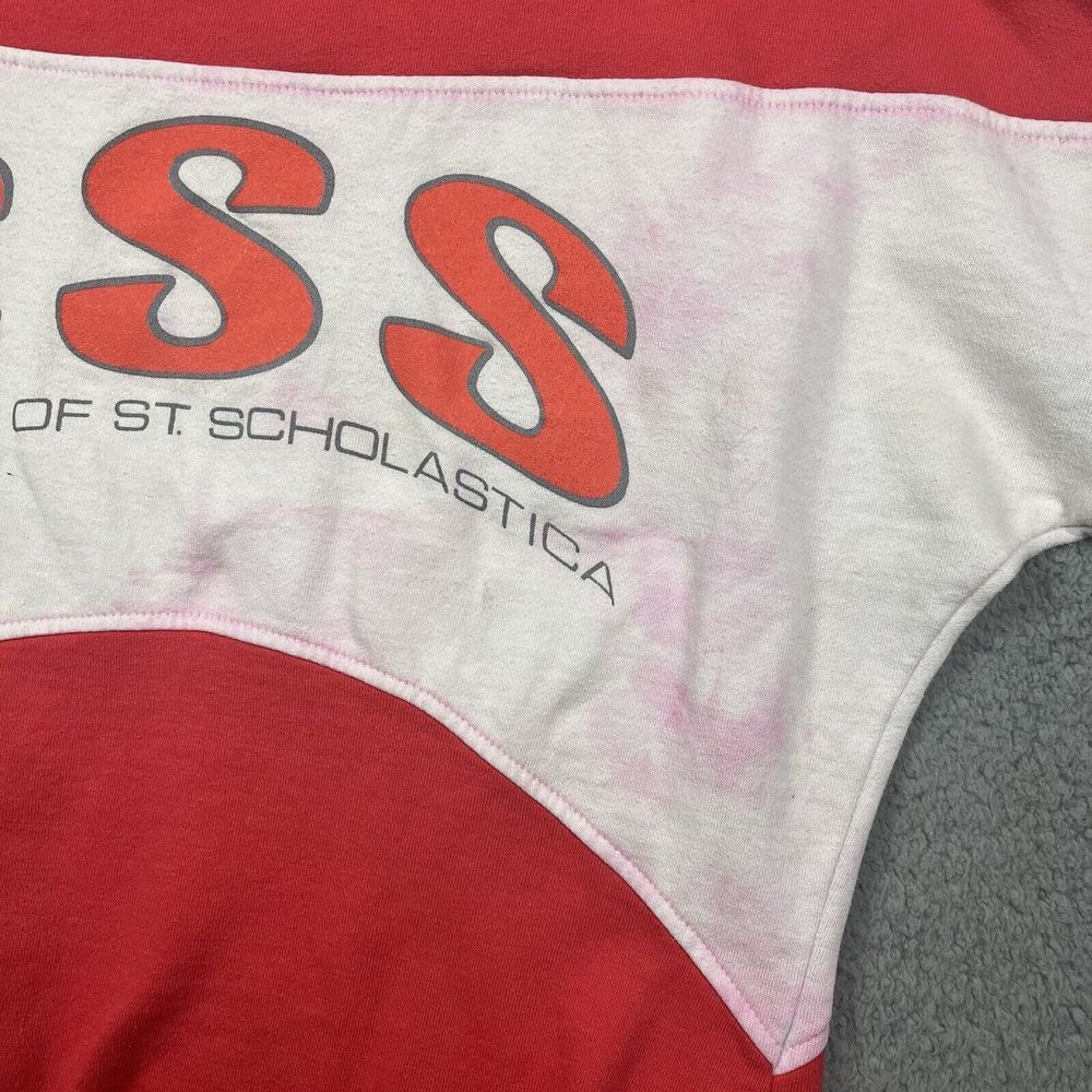 Vintage College Of St Scholastica Sweater Pink White Sweatshirt MN Minnesota 80s - Picture 4 of 12